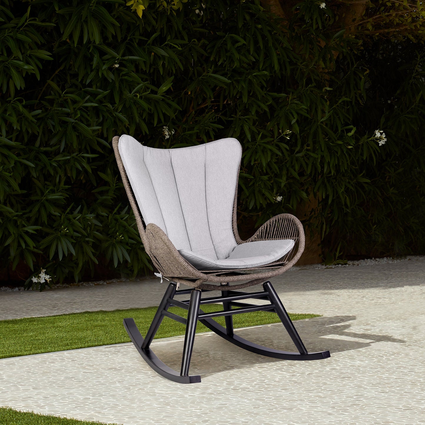 Fanny Outdoor Patio Rocking chair in Dark Eucalyptus Wood and Truffle Rope