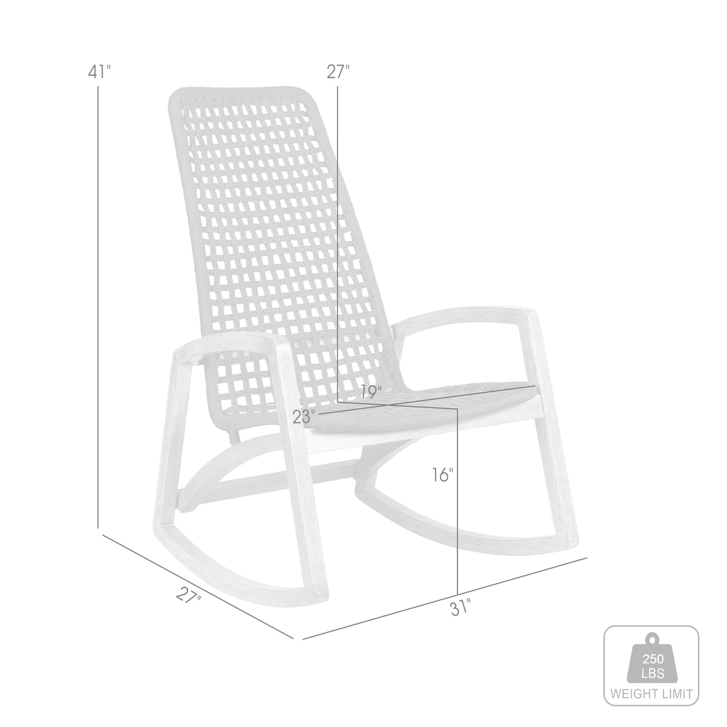 Sequoia Outdoor Patio Rocking Chair in Dark Eucalyptus Wood and Gray Rope