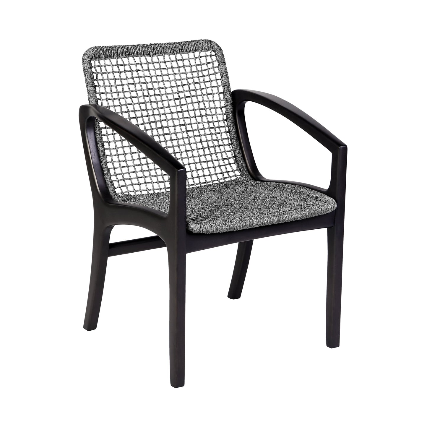 Brighton Outdoor Patio Dining Chair in Dark Eucalyptus Wood and Gray Rope