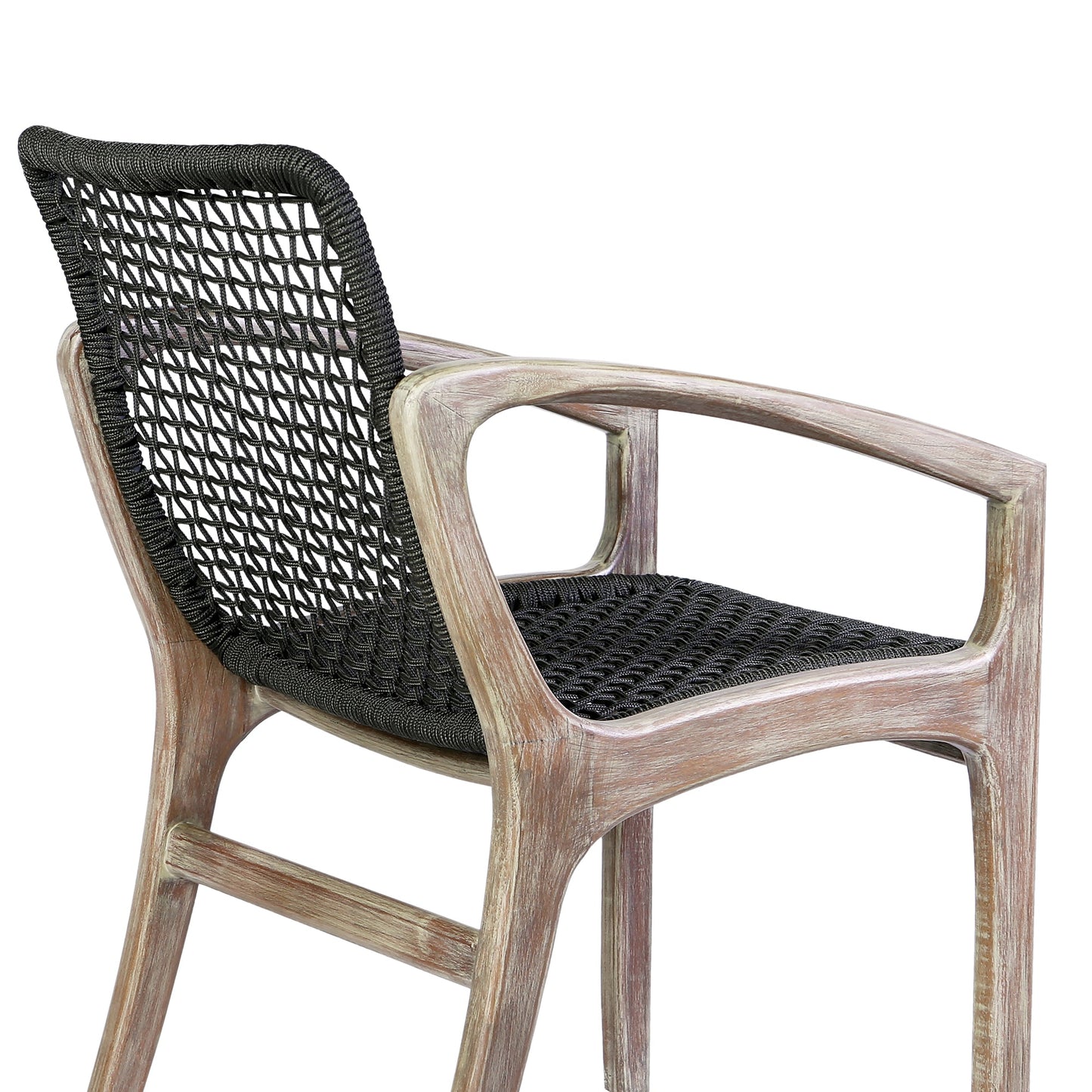 Brighton Outdoor Patio Dining Chair in Light Eucalyptus Wood and Charcoal Rope