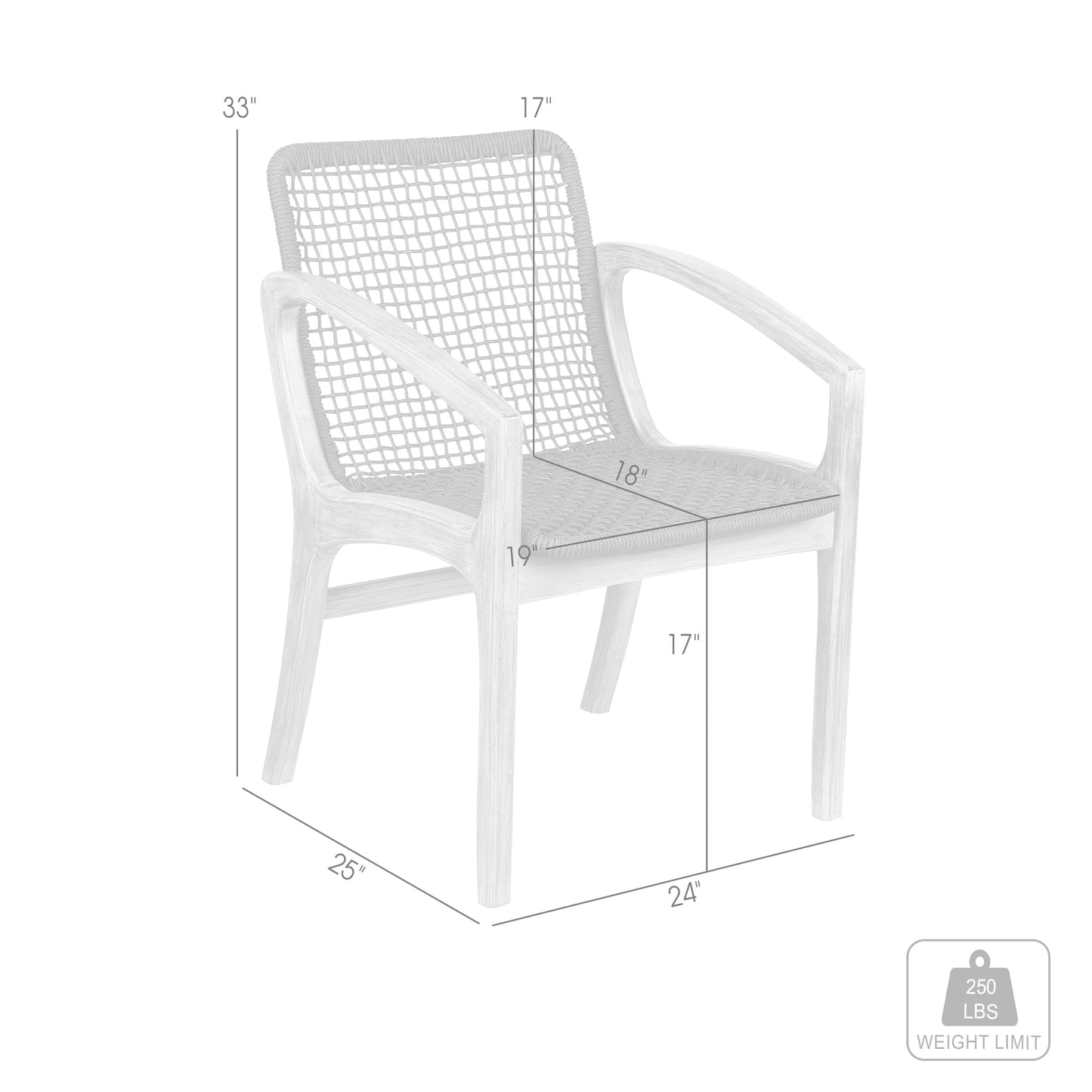 Brighton Outdoor Patio Dining Chair in Light Eucalyptus Wood and Charcoal Rope