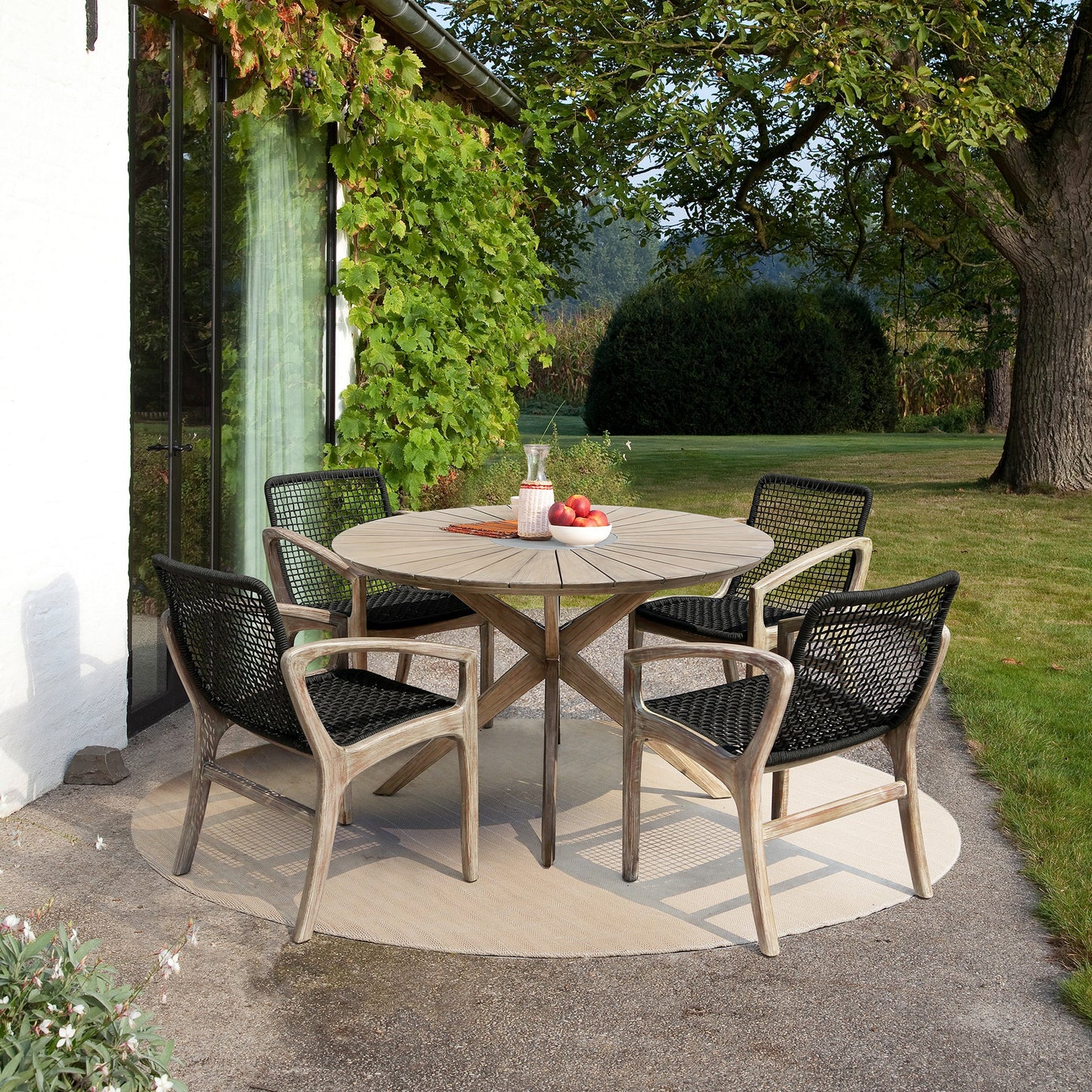 Brighton Outdoor Patio Dining Chair in Light Eucalyptus Wood and Charcoal Rope