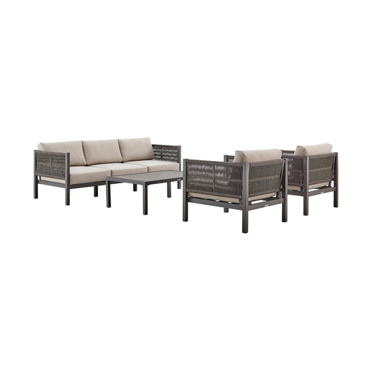 Cuffay 4 Piece Outdoor Patio Furniture Set in Brown Aluminum and Rope with Cushions