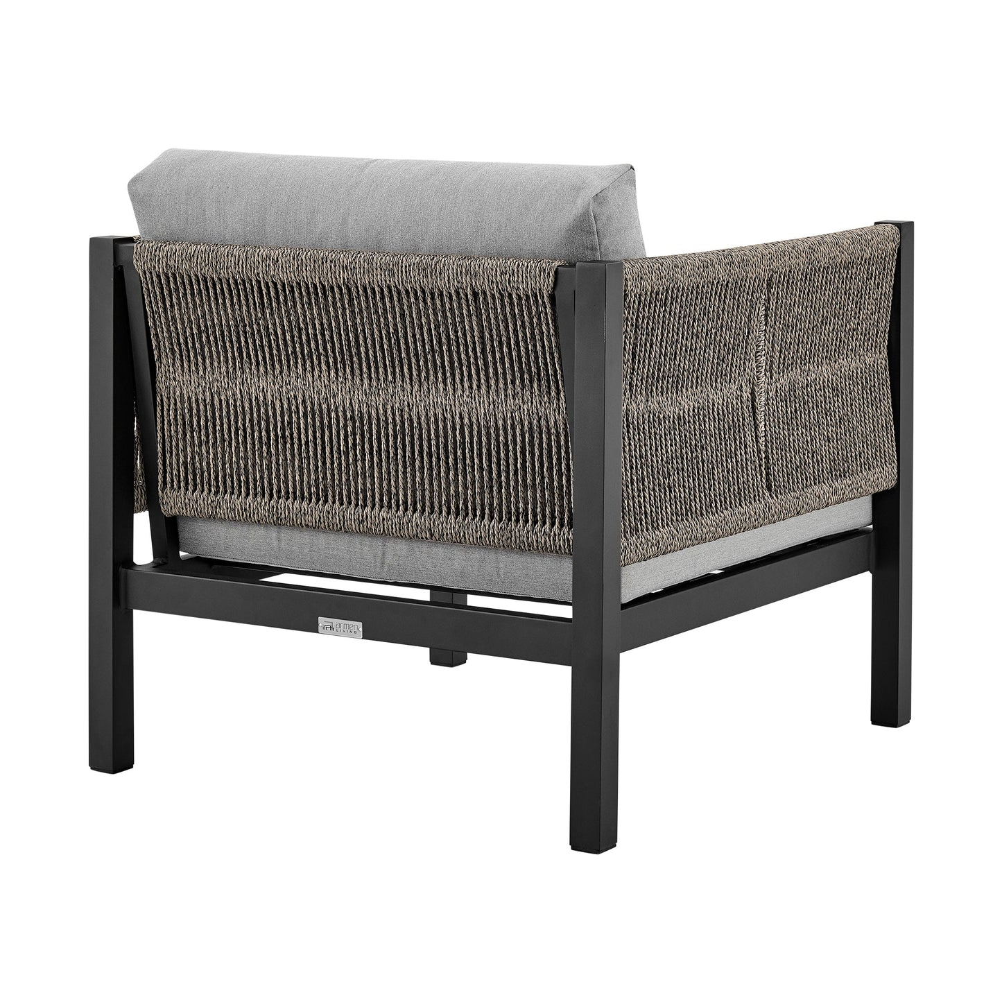 Cuffay 4 Piece Outdoor Patio Furniture Set in Black Aluminum and Rope with Gray Cushions