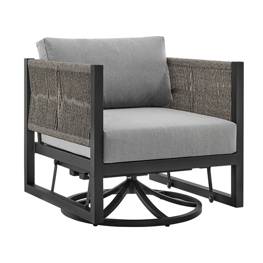 Cuffay Outdoor Patio Swivel Glider Lounge Chair in Black Aluminum with Gray Cushions