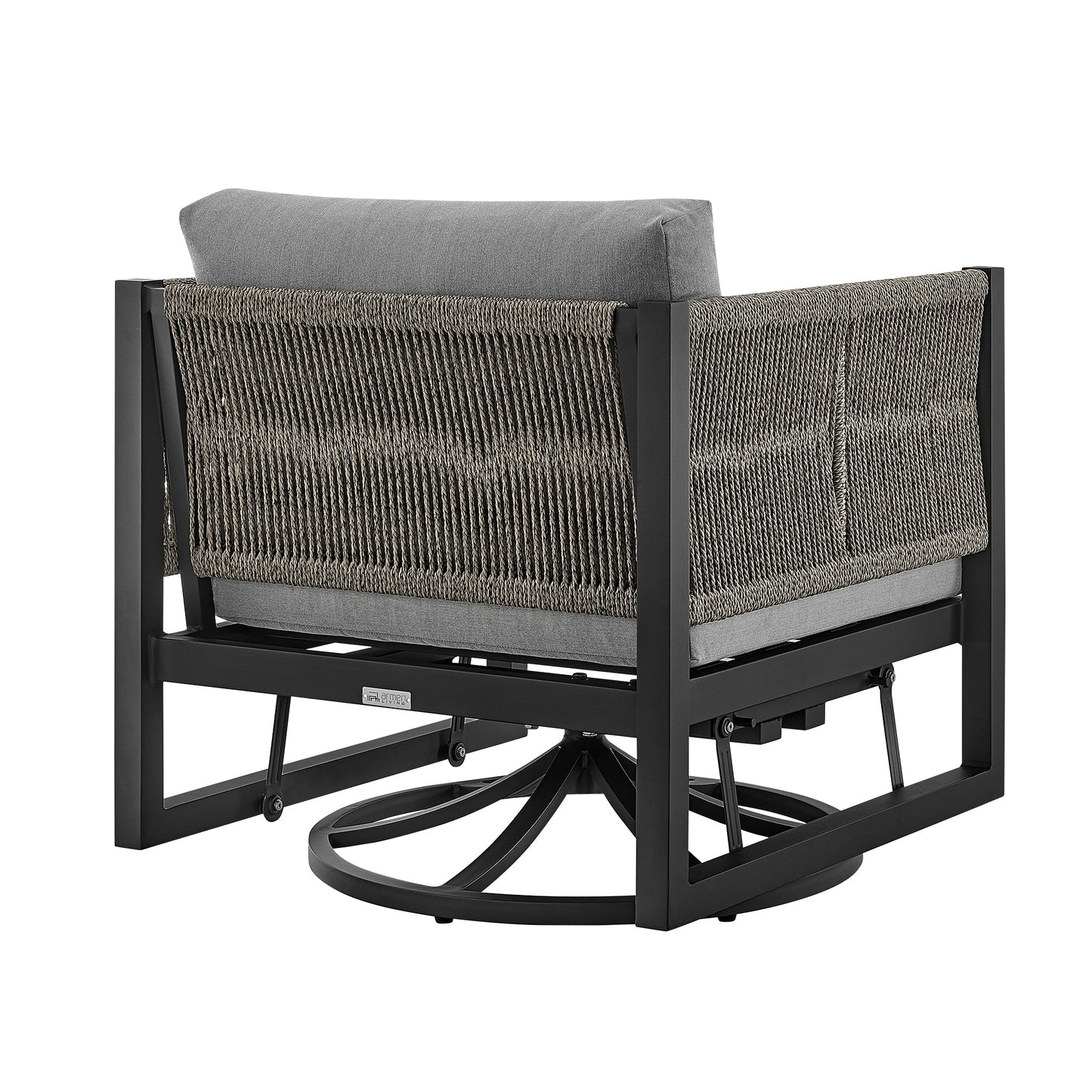 Cuffay Outdoor Patio Swivel Glider Lounge Chair in Black Aluminum with Gray Cushions