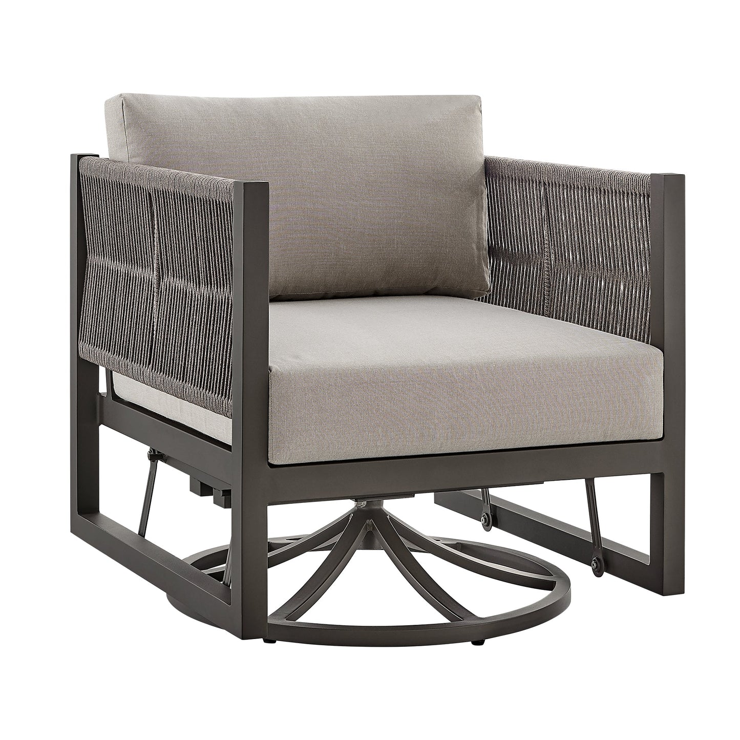 Cuffay Outdoor Patio Swivel Glider Lounge Chair in Dark Brown Aluminum with Cushions