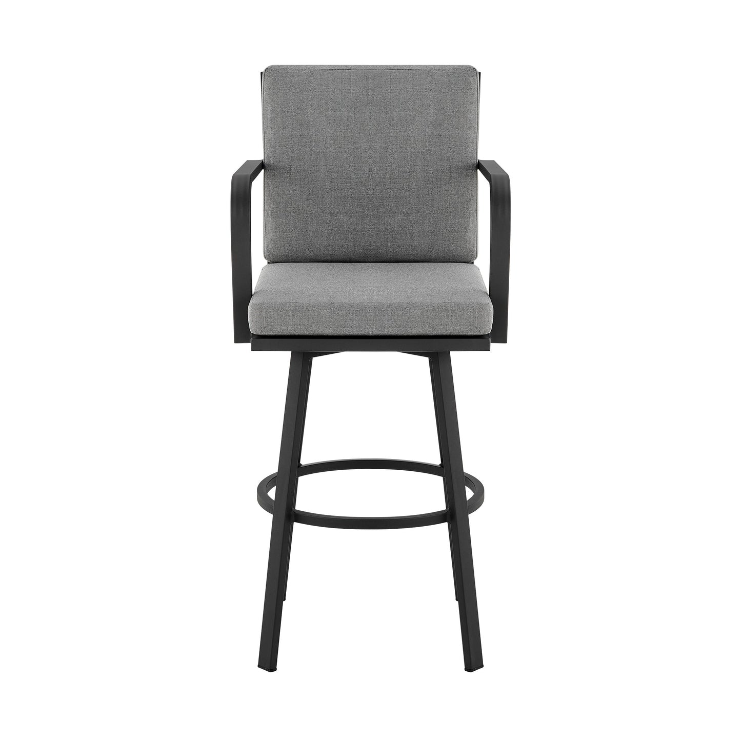 Don 30" Outdoor Patio Swivel Bar Stool in Black Aluminum with Gray Cushions