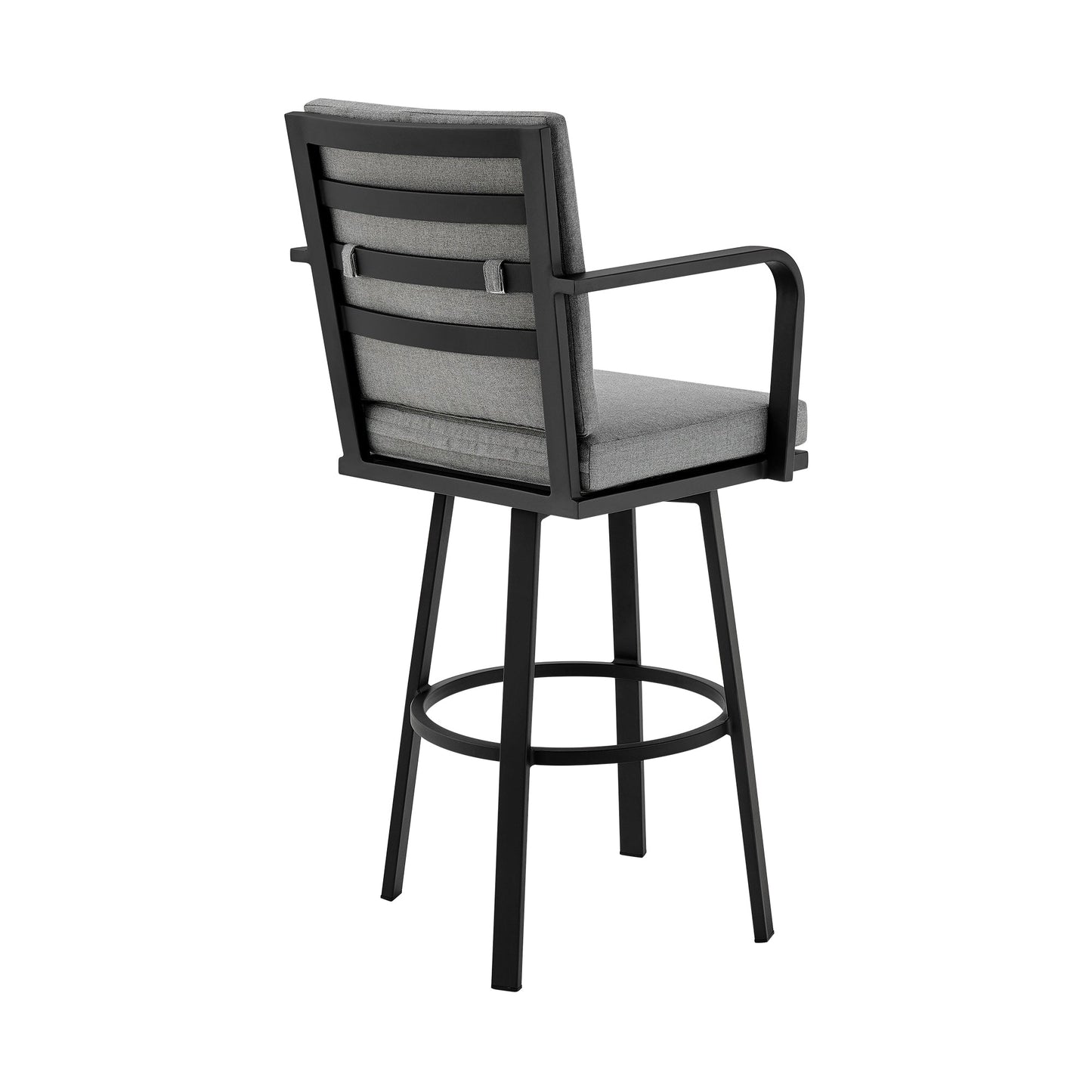 Don 30" Outdoor Patio Swivel Bar Stool in Black Aluminum with Gray Cushions