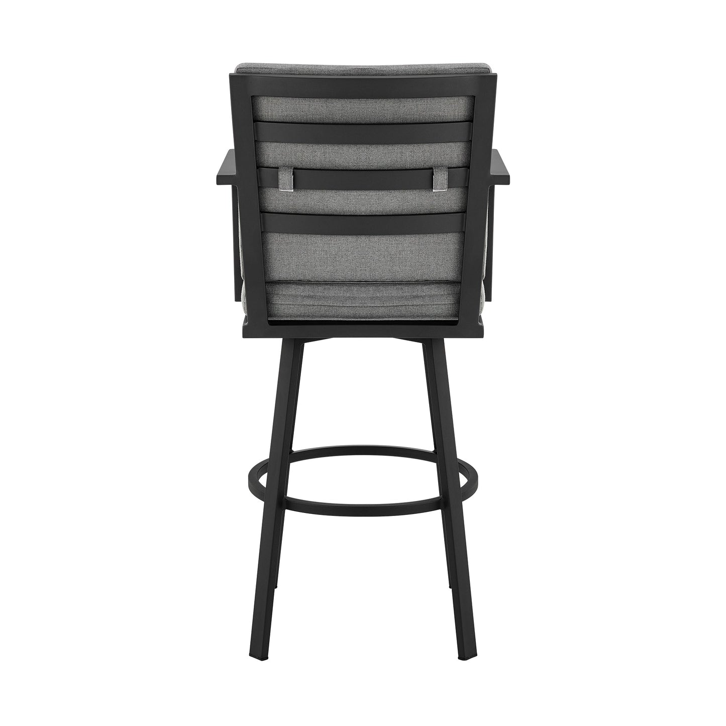 Don 30" Outdoor Patio Swivel Bar Stool in Black Aluminum with Gray Cushions