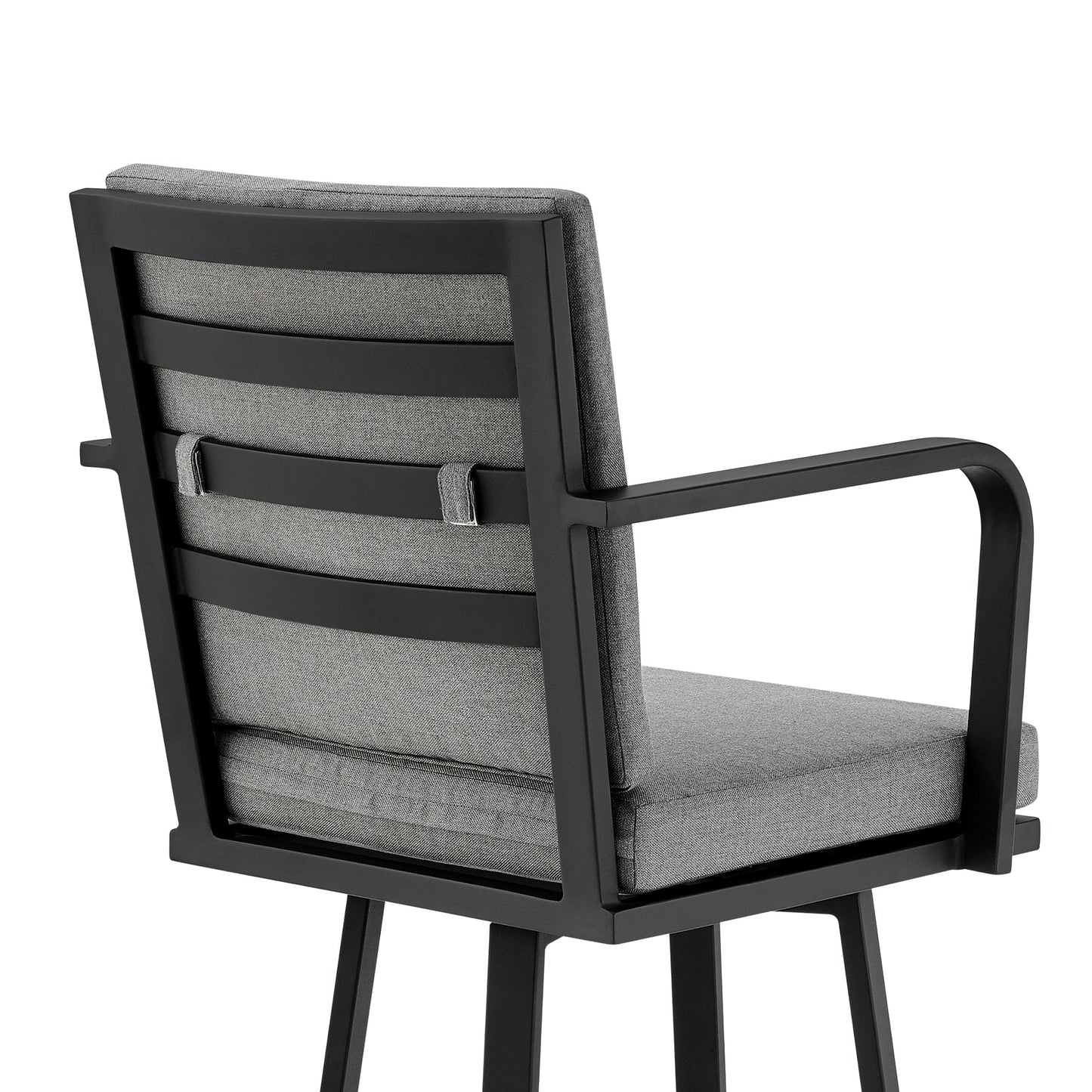 Don 30" Outdoor Patio Swivel Bar Stool in Black Aluminum with Gray Cushions