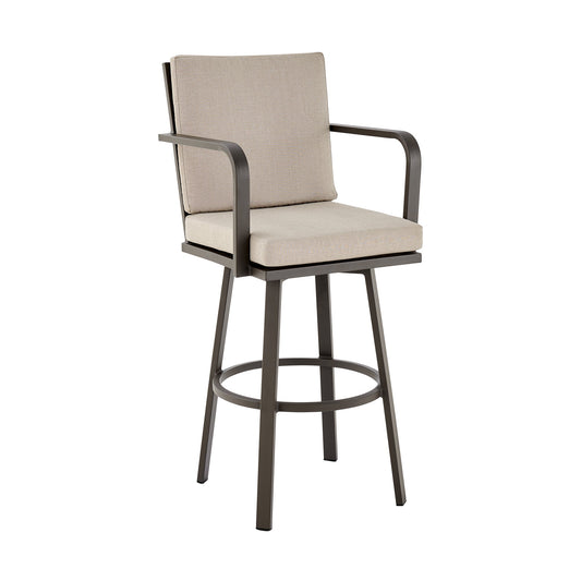 Don 30" Outdoor Patio Swivel Bar Stool in Brown Aluminum with Cushions