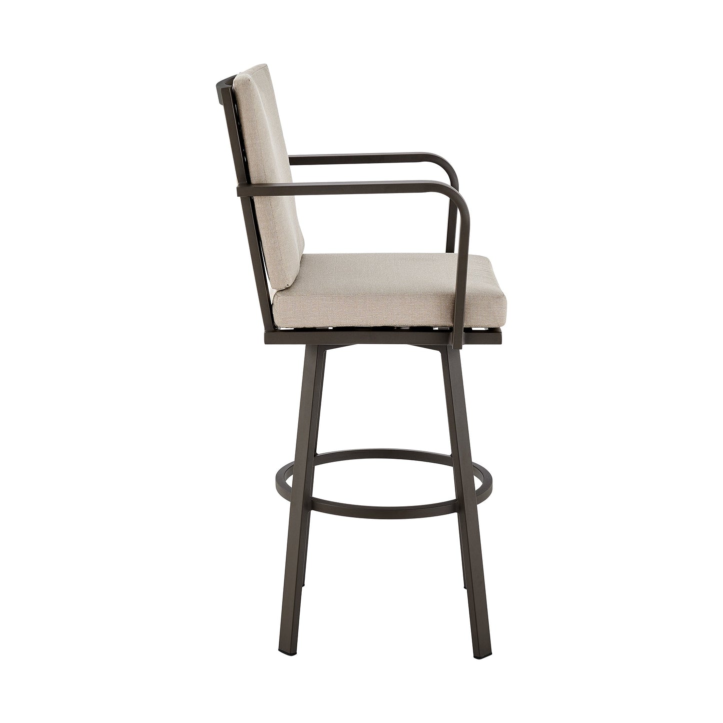 Don 30" Outdoor Patio Swivel Bar Stool in Brown Aluminum with Cushions