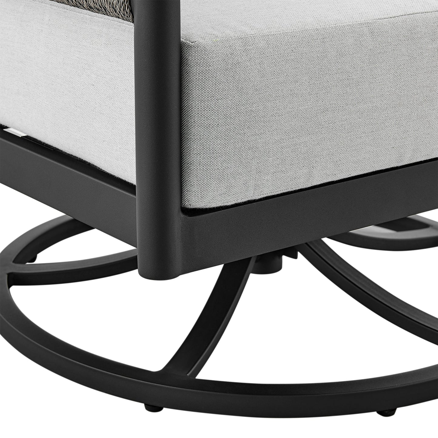 Felicia Outdoor Patio Swivel Rocking Chair in Black Aluminum and Gray Rope with Cushions