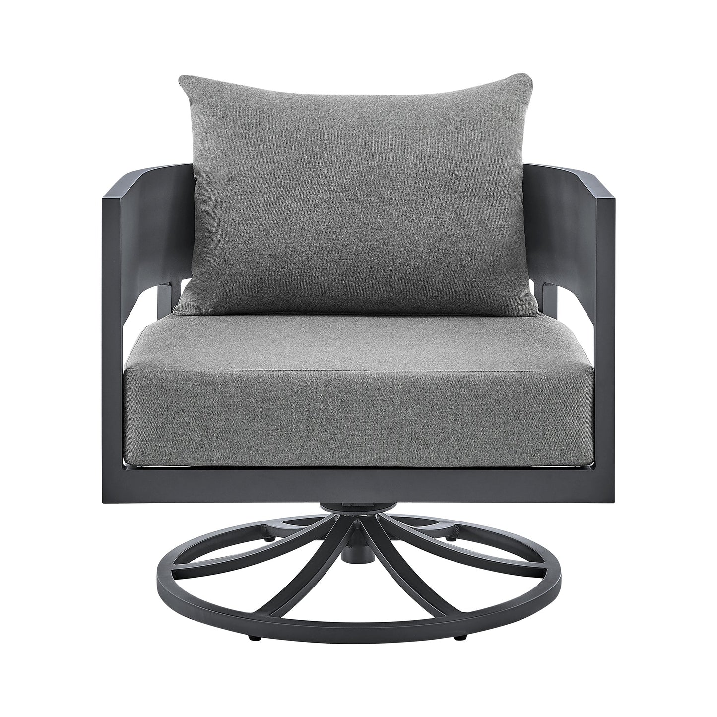 Argiope 3 Piece Patio Outdoor Swivel Seating Set in Dark Gray Aluminum with Gray Cushions