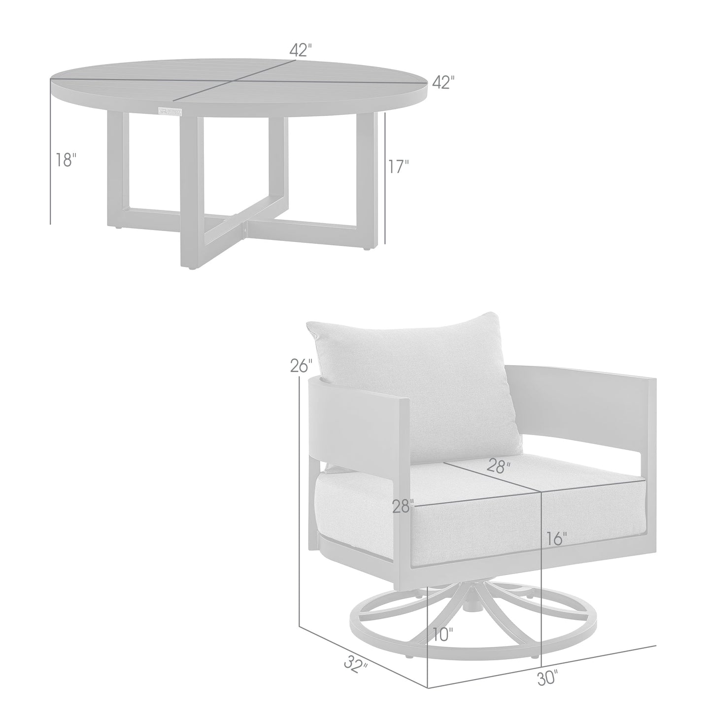 Argiope 3 Piece Patio Outdoor Swivel Seating Set in Dark Gray Aluminum with Gray Cushions