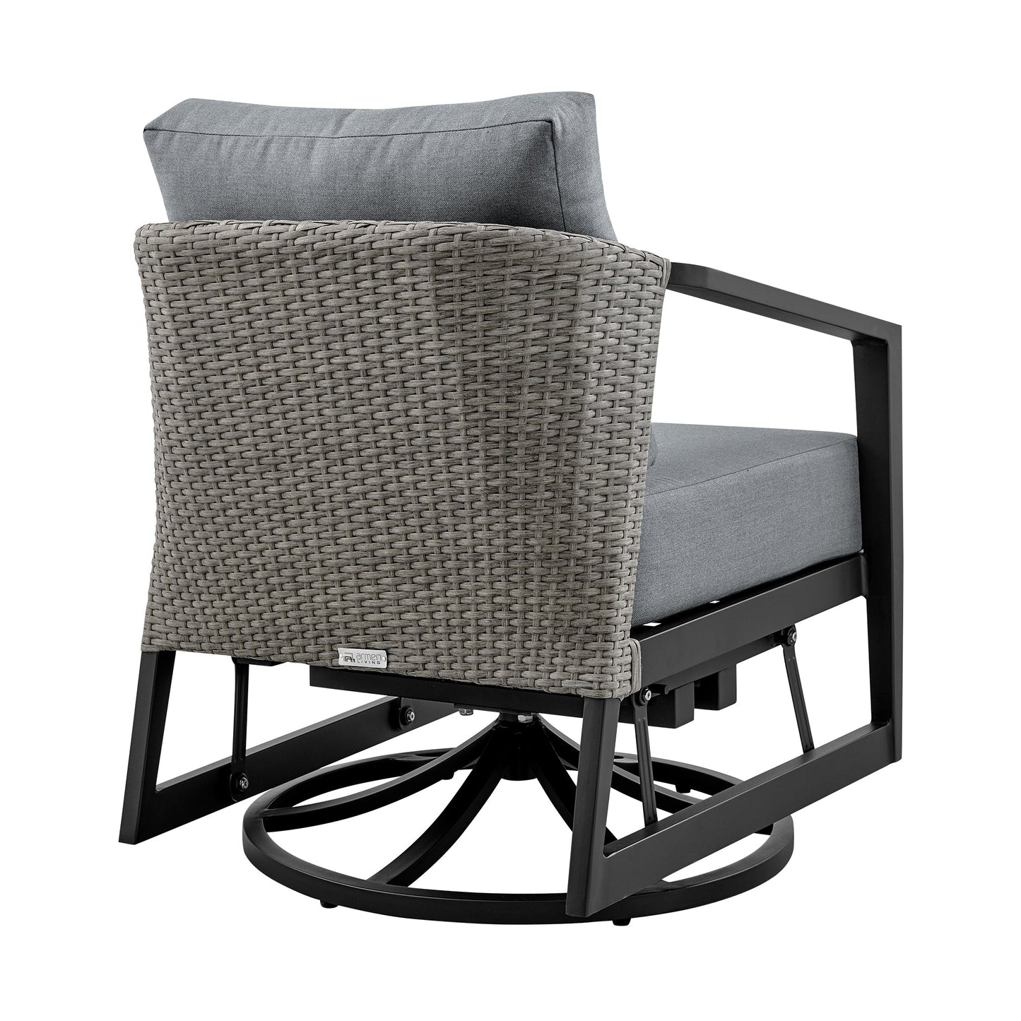 Aileen 3 Piece Patio Outdoor Swivel Seating Set in Black Aluminum with Gray Wicker and Cushions