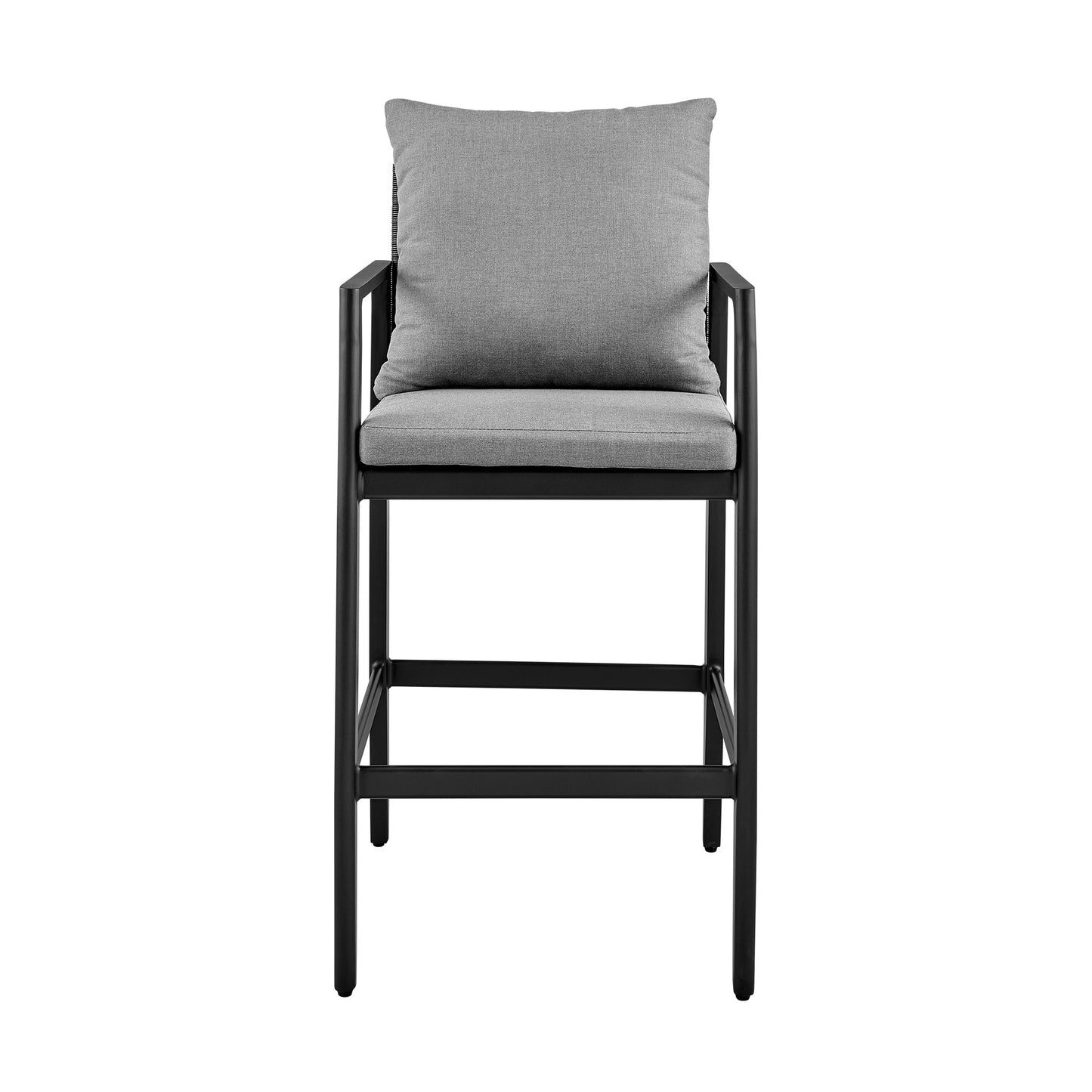 Grand Outdoor Patio Counter Height Bar Stool in Aluminum with Gray Cushions