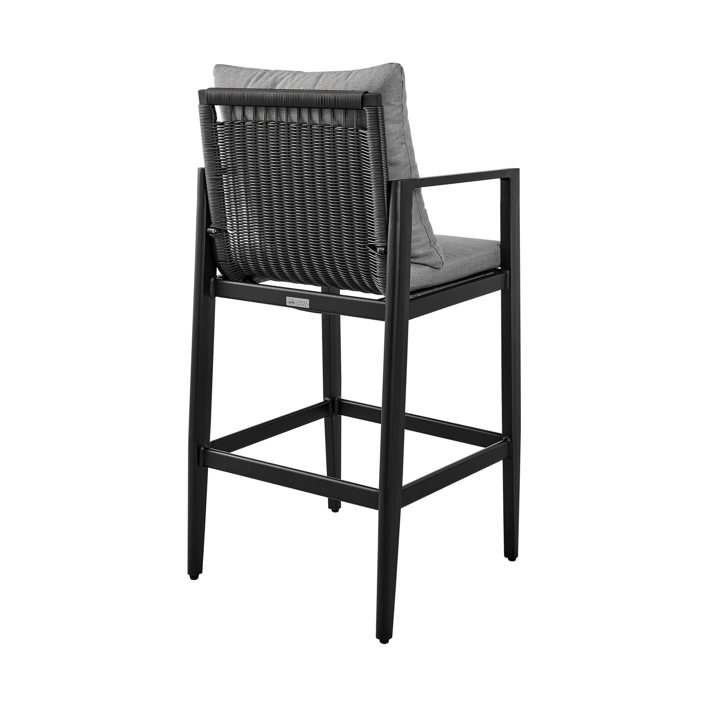 Grand Outdoor Patio Bar Stool in Aluminum with Gray Cushions