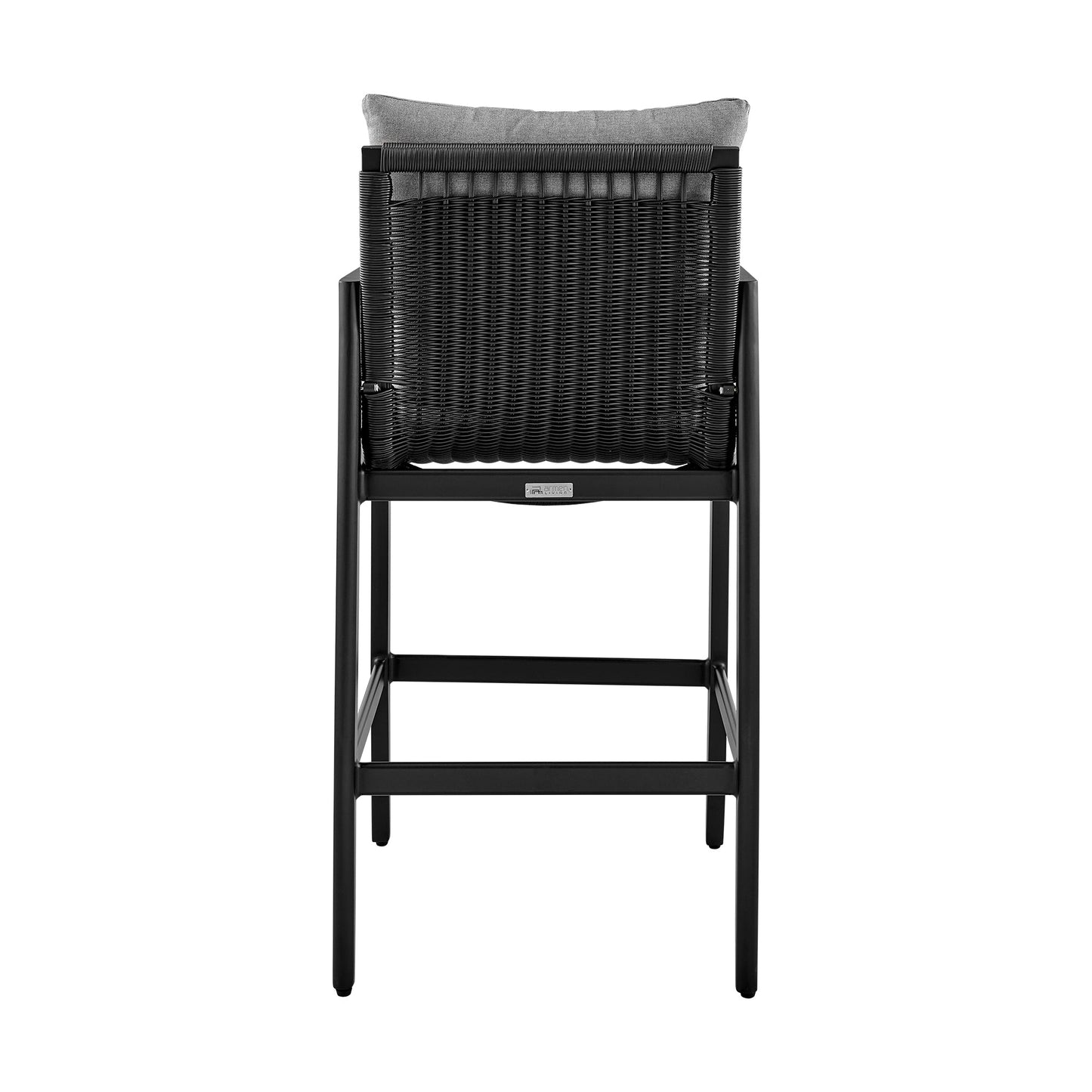 Grand Outdoor Patio Bar Stool in Aluminum with Gray Cushions