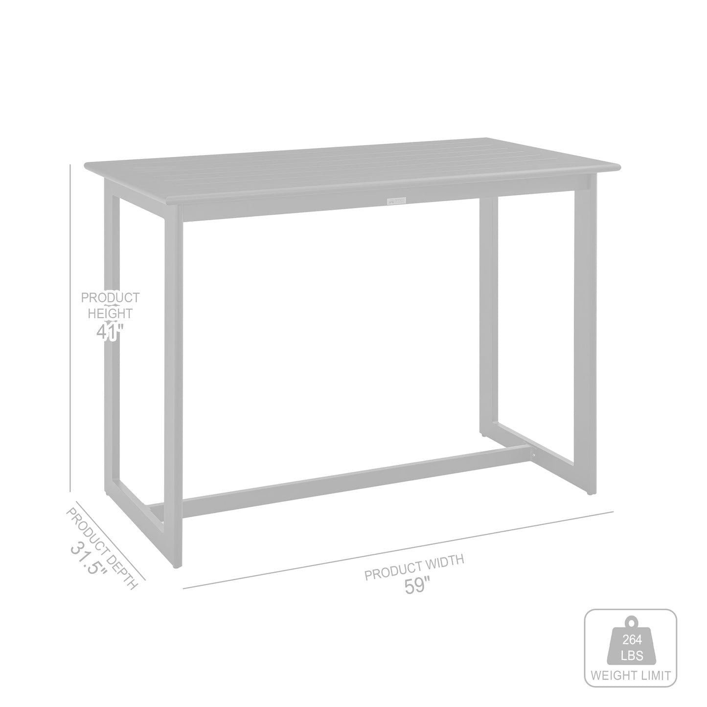 Grand Outdoor Patio Bar Height Dining Table in Aluminum