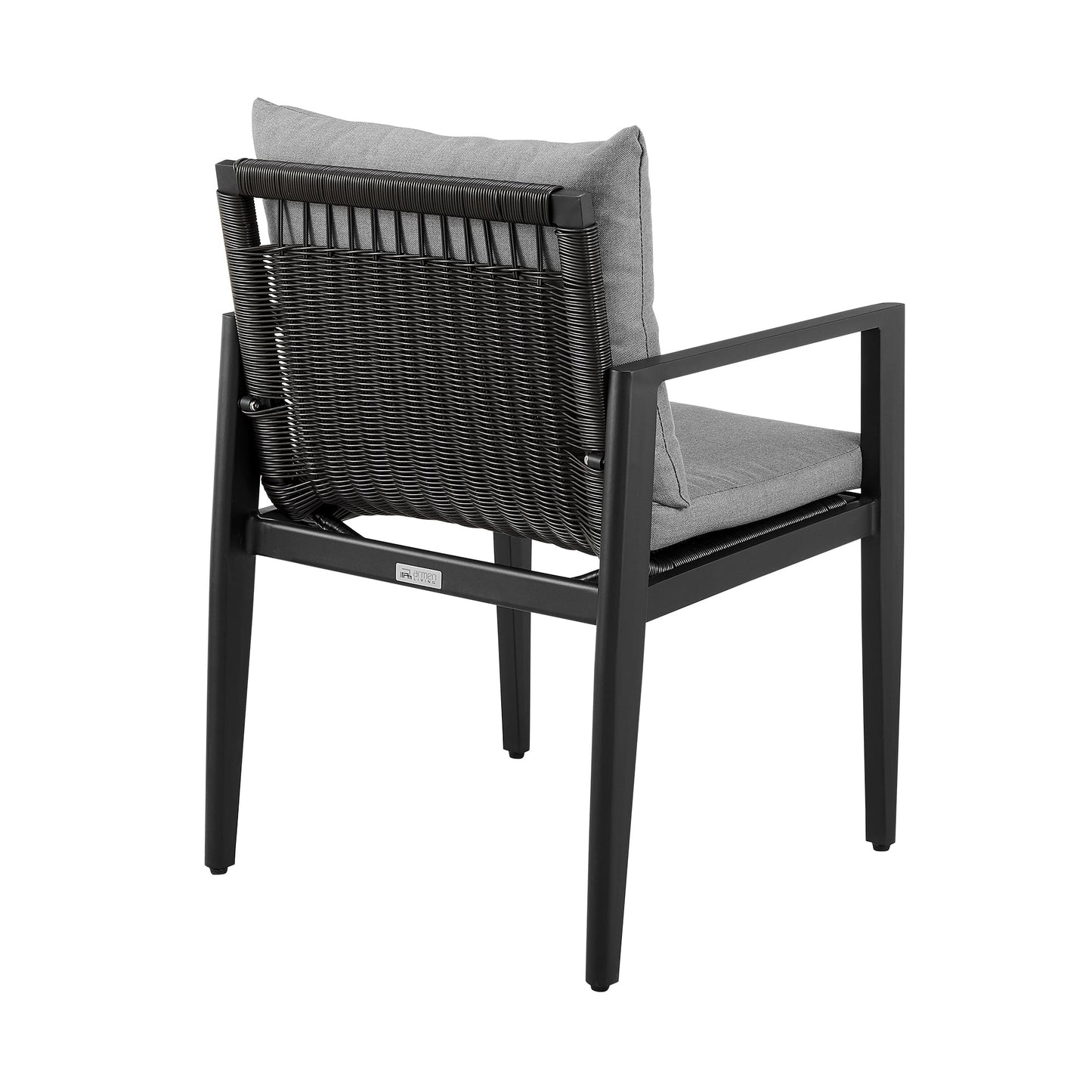 Grand Outdoor Patio Dining Chairs with Arms in Aluminum with Gray Cushions - Set of 2