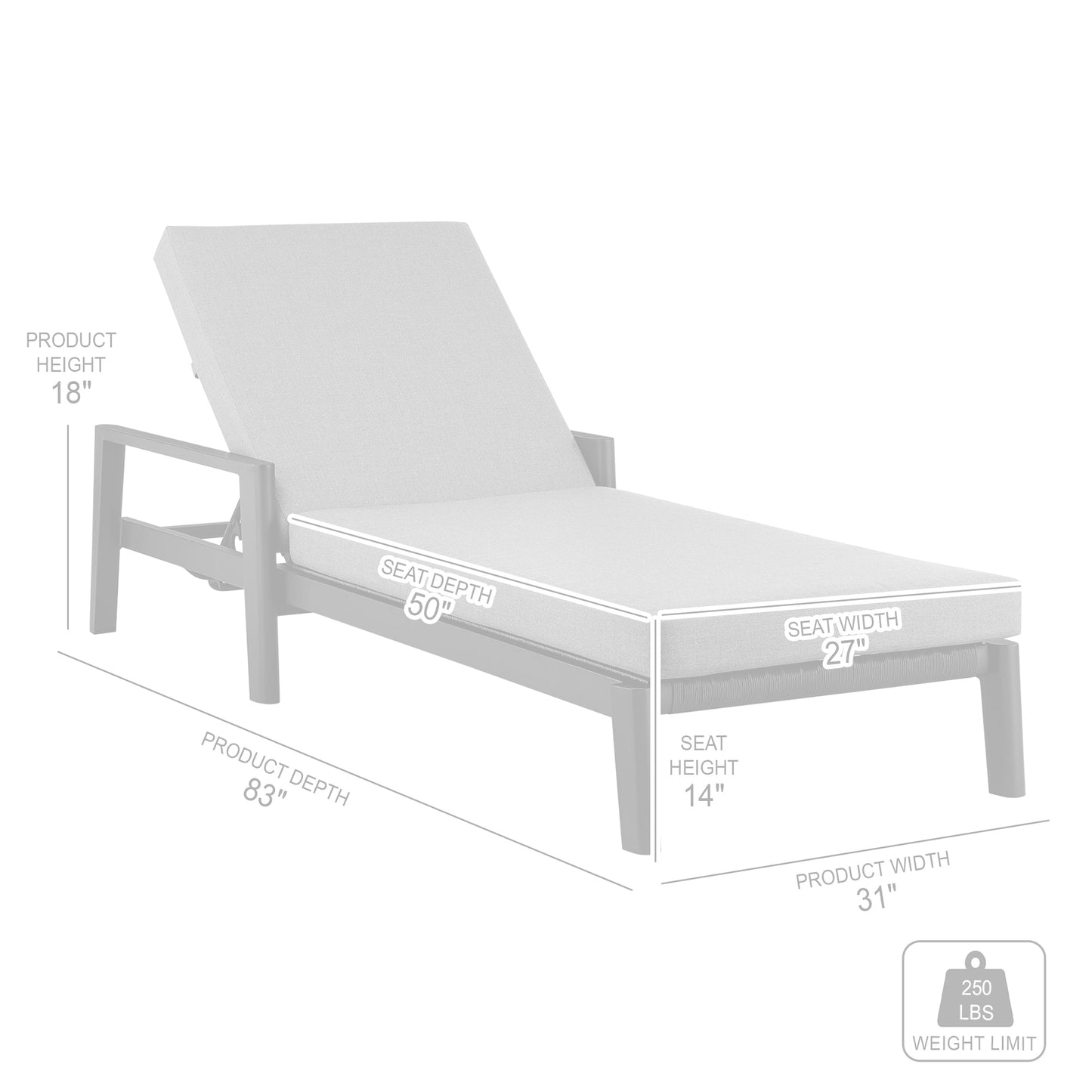 Grand Outdoor Patio Adjustable Chaise Lounge Chair in Aluminum with Gray Cushions