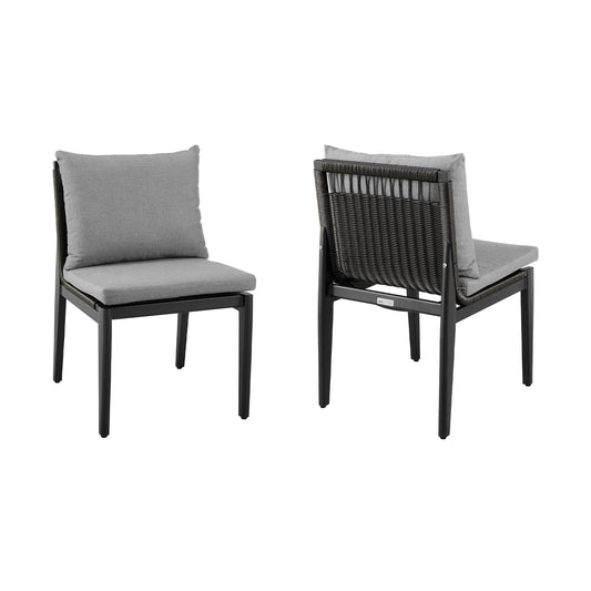 Grand Outdoor Patio Dining Chairs in Aluminum with Gray Cushions - Set of 2