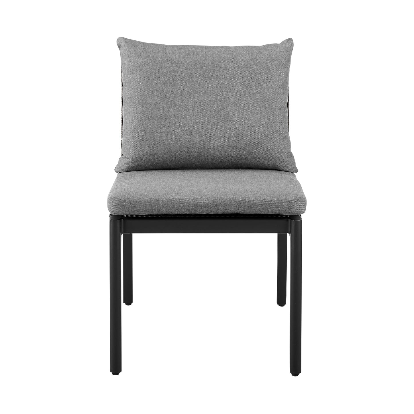 Grand Outdoor Patio Dining Chairs in Aluminum with Gray Cushions - Set of 2