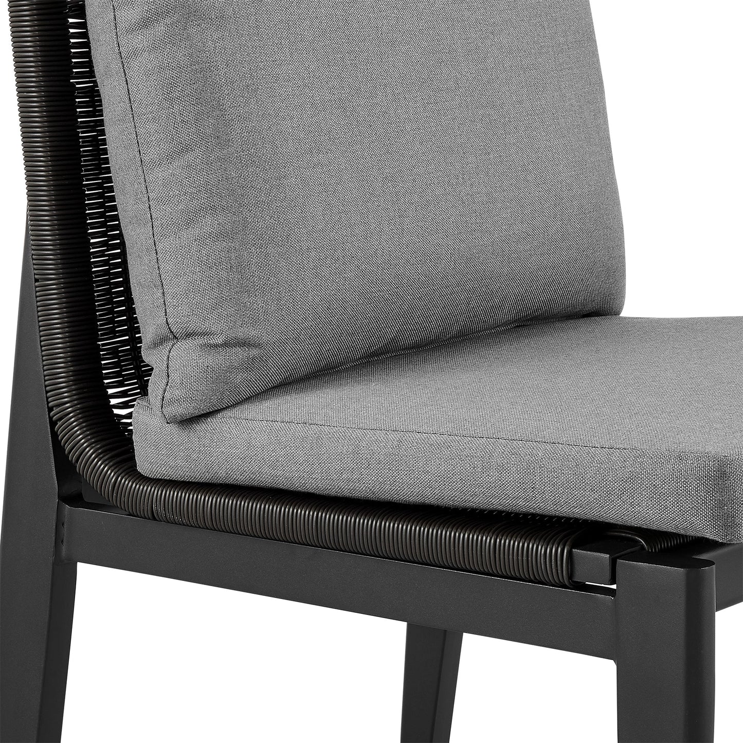 Grand Outdoor Patio Dining Chairs in Aluminum with Gray Cushions - Set of 2