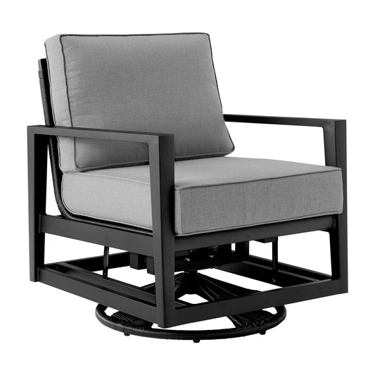 Grand Black Aluminum Outdoor Swivel Glider Chair with Dark Gray Cushions