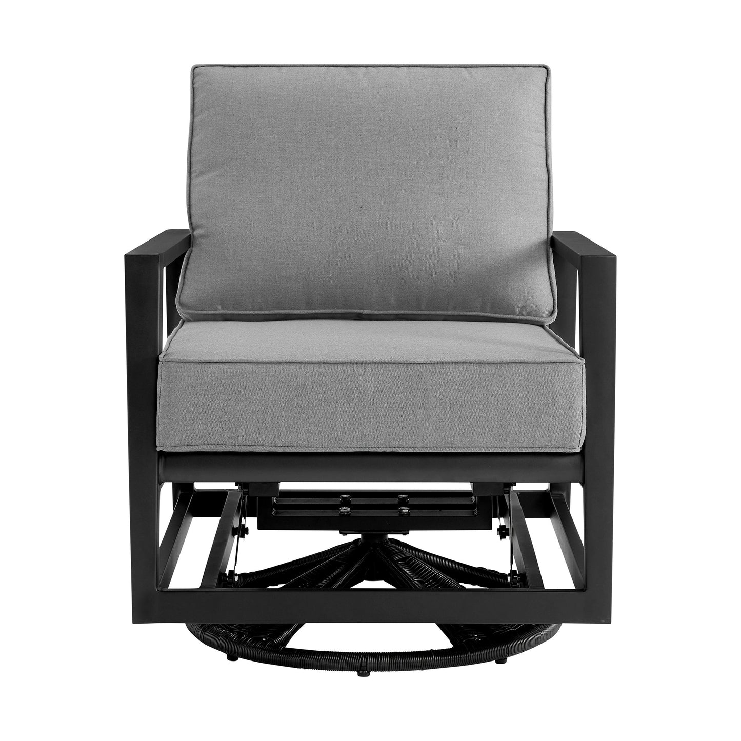 Grand Black Aluminum Outdoor Swivel Glider Chair with Dark Gray Cushions