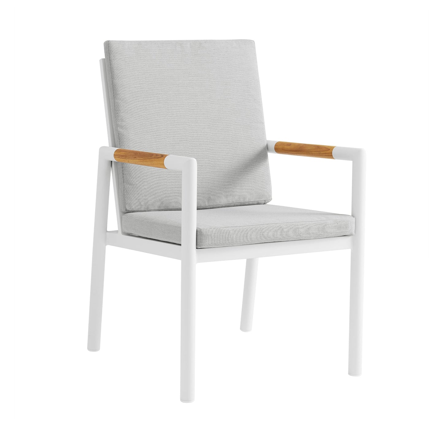 Royal White Aluminum and Teak Outdoor Dining Chair with Light Gray Fabric - Set of 2