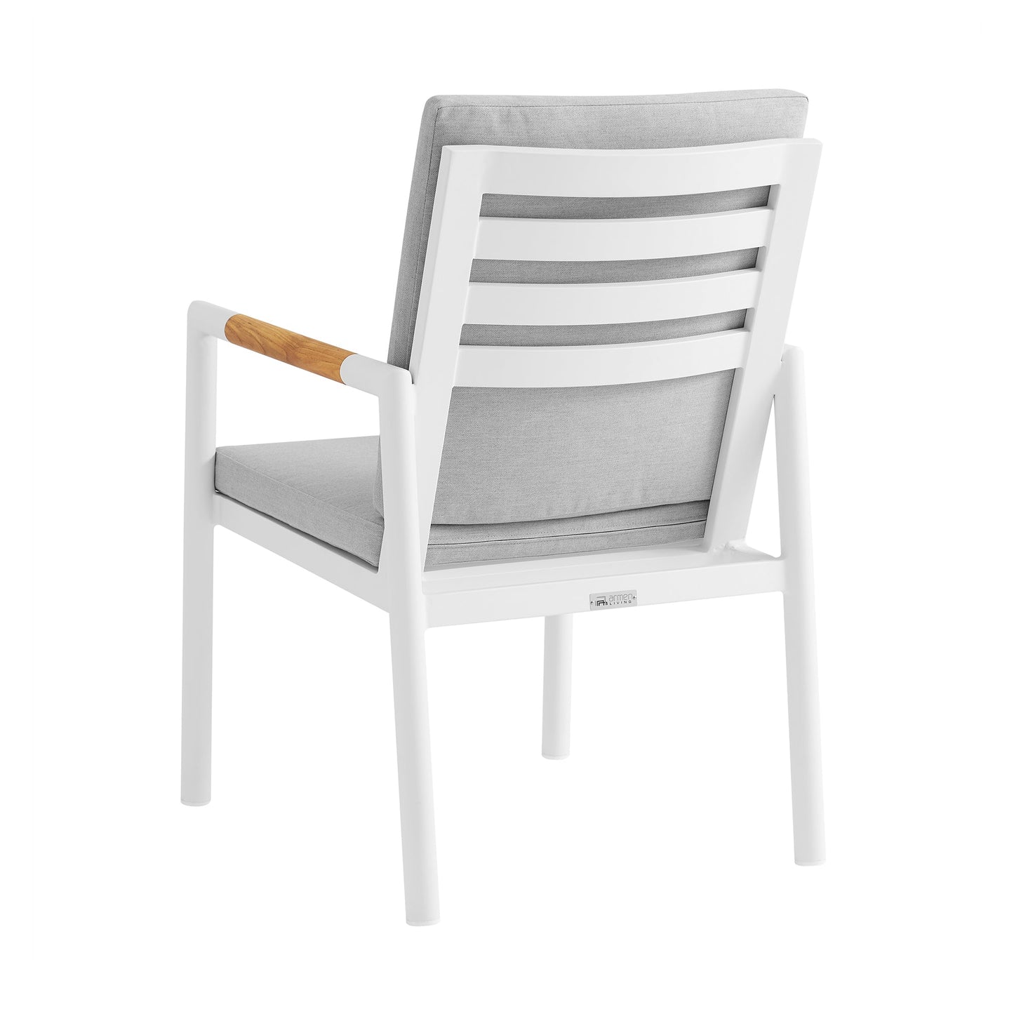 Royal White Aluminum and Teak Outdoor Dining Chair with Light Gray Fabric - Set of 2