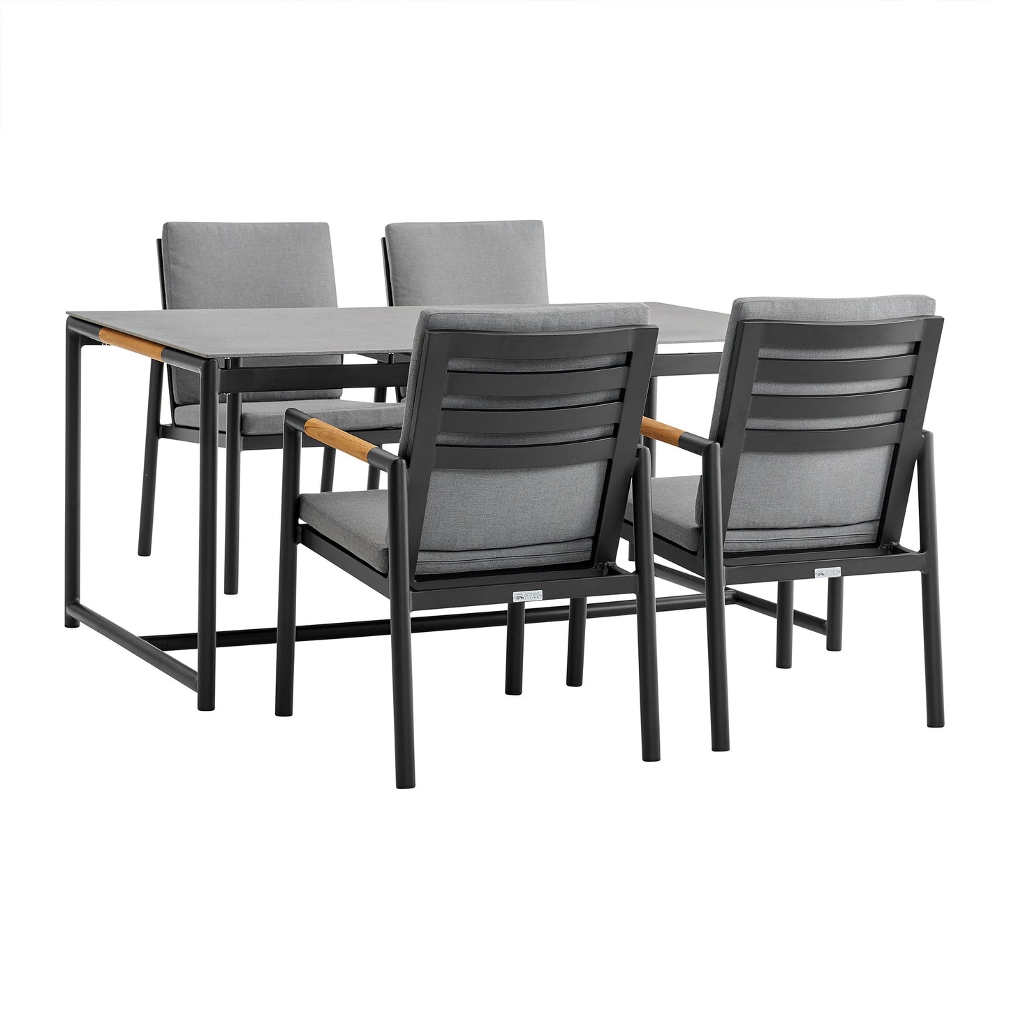 Royal 5 Piece Black Aluminum and Teak Outdoor Dining Set with Dark Gray Fabric