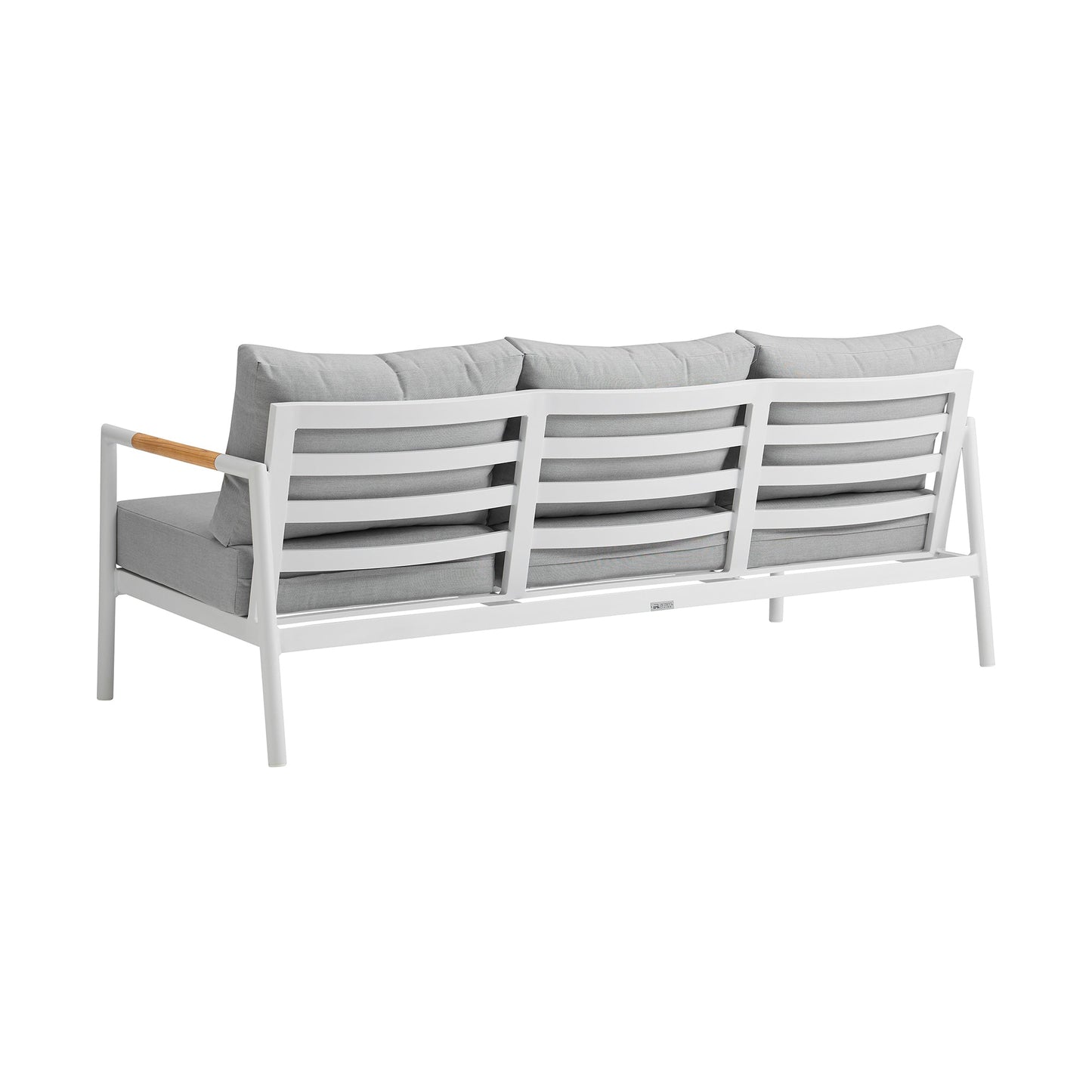 Royal 4 Piece White Aluminum and Teak Outdoor Seating Set with Light Gray Cushions