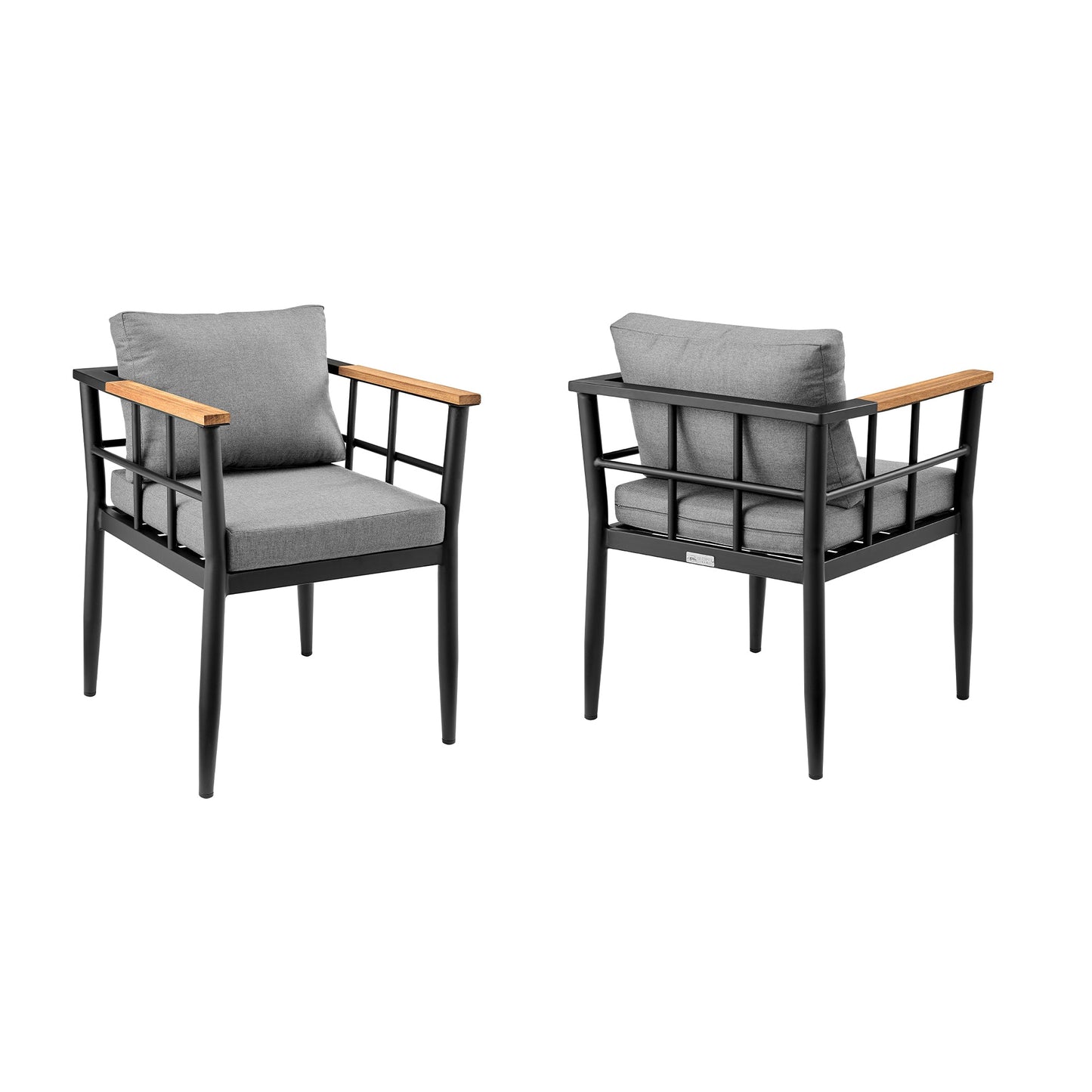 Beowulf Outdoor Patio Dining Chair in Aluminum and Teak with Gray Cushions – Set of 2