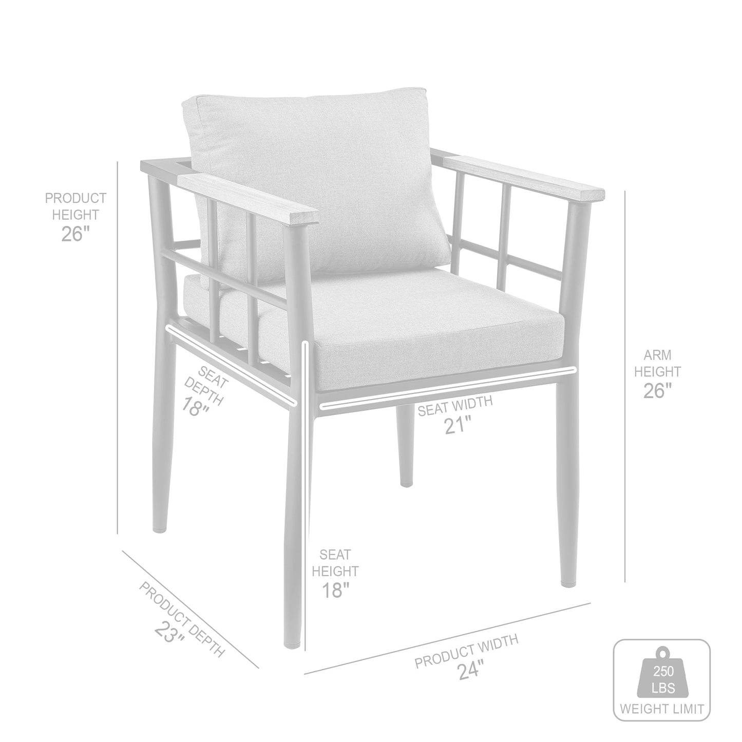 Beowulf Outdoor Patio Dining Chair in Aluminum and Teak with Gray Cushions – Set of 2