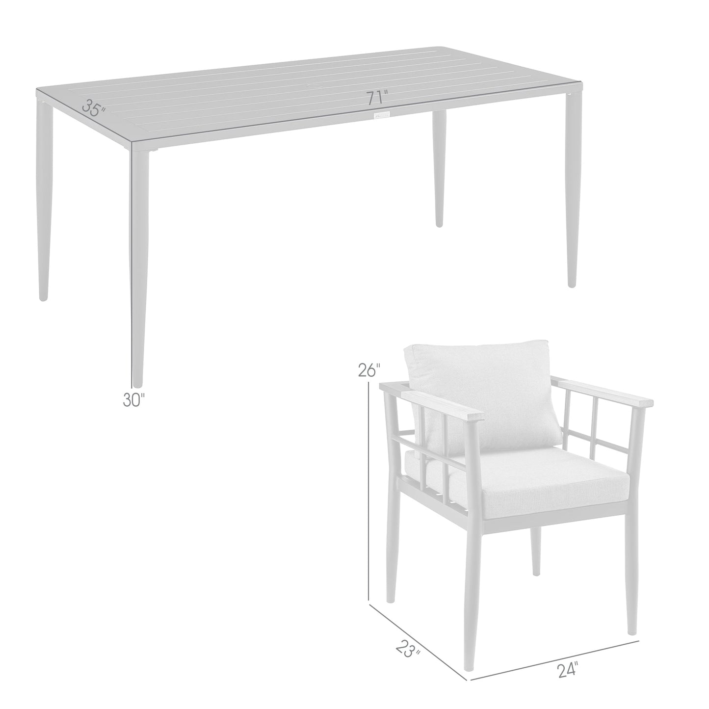 Beowulf Outdoor Patio 7-Piece Dining Table Set in Aluminum and Teak with Gray Cushions