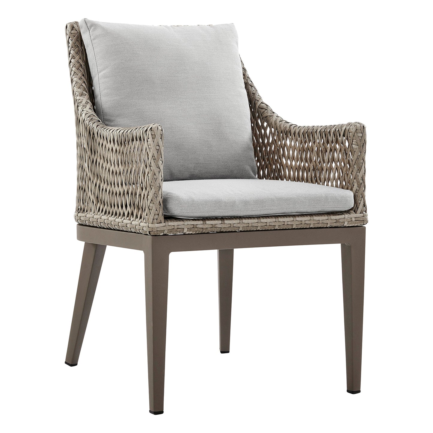 Silvana Outdoor Wicker and Aluminum Gray Dining Chair with Beige Cushions - Set of 2