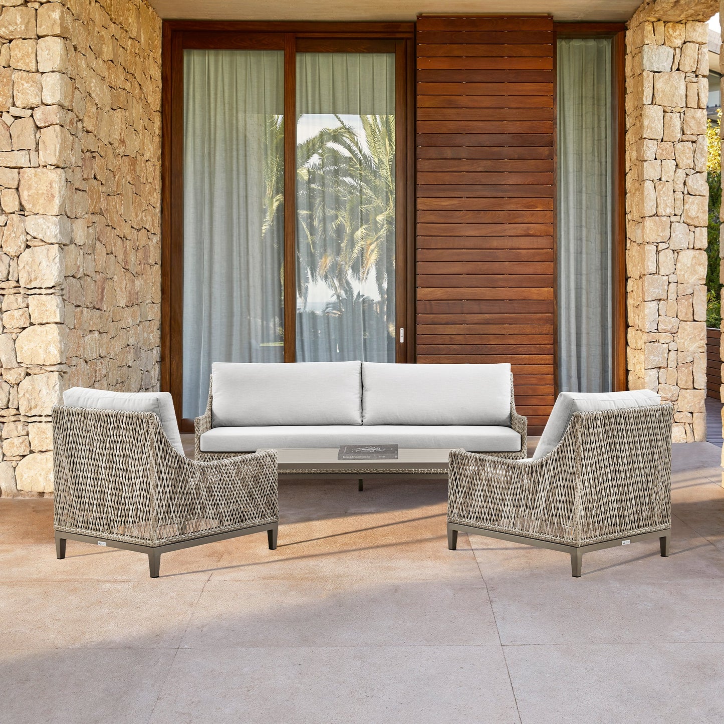 Silvana 4 Piece Outdoor Gray Fabric and Wicker Conversation Set