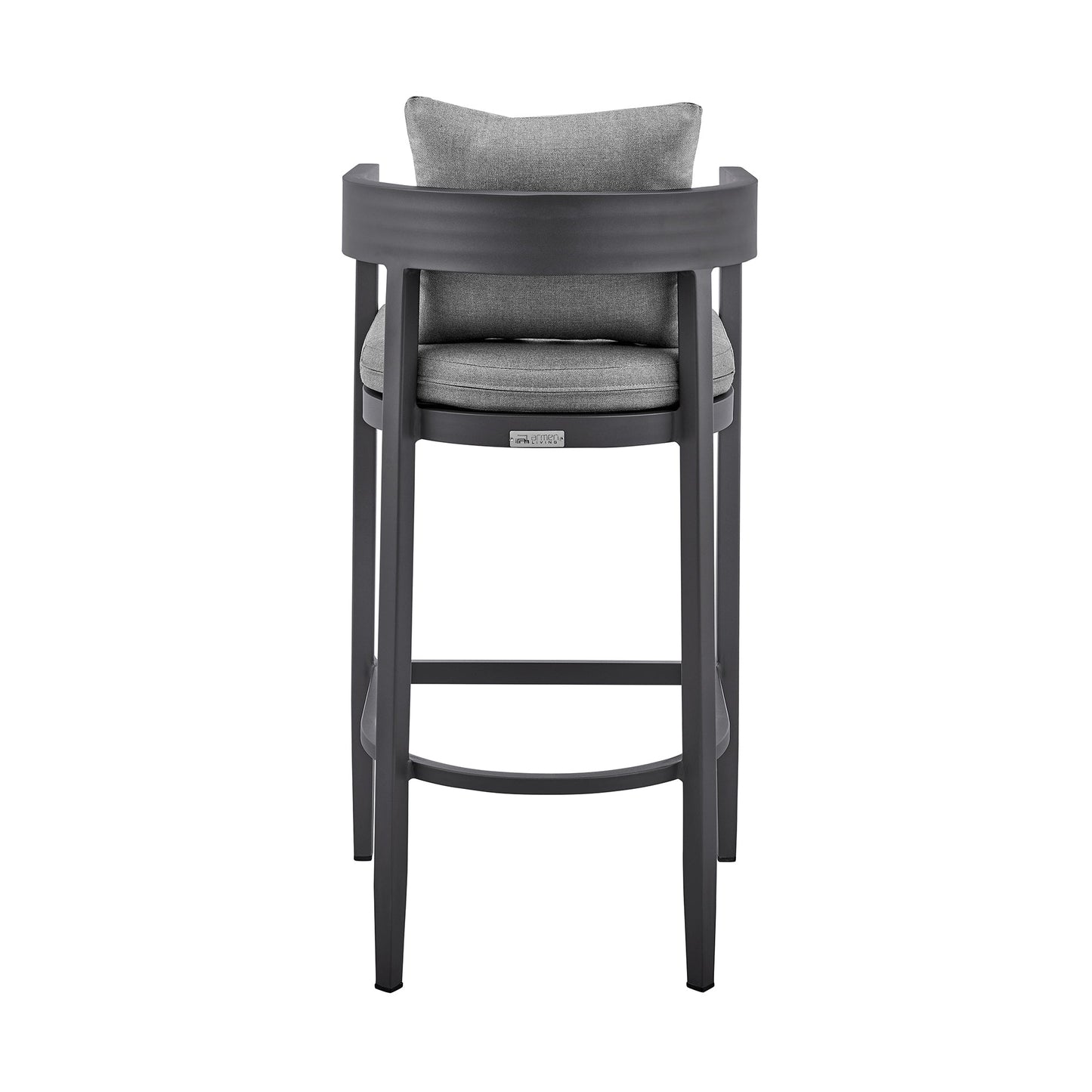 Argiope Outdoor Patio Counter Height Bar Stool in Aluminum with Gray Cushions