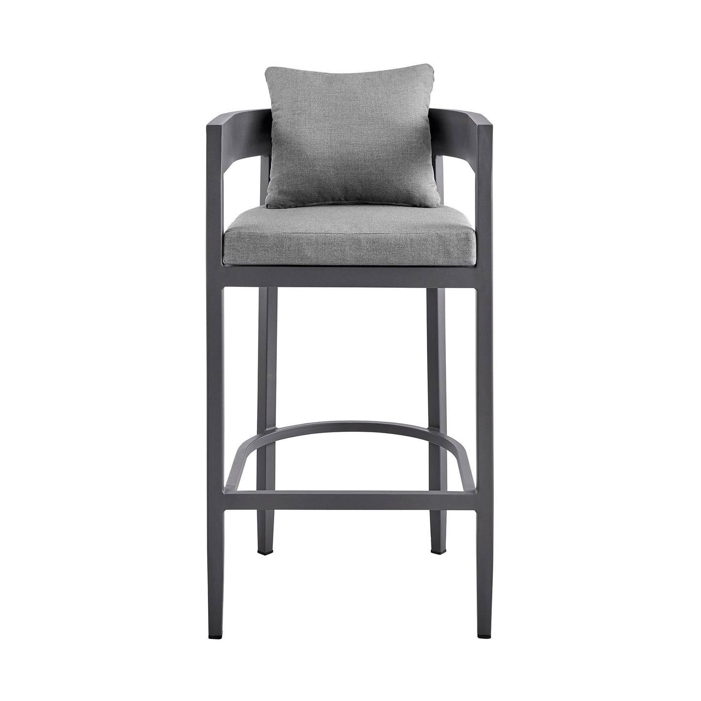 Argiope Outdoor Patio Bar Stool in Aluminum with Gray Cushions