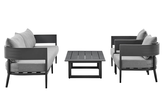 Argiope 4 Piece Outdoor Dark Gray Aluminum & Fabric Outdoor Conversation Set