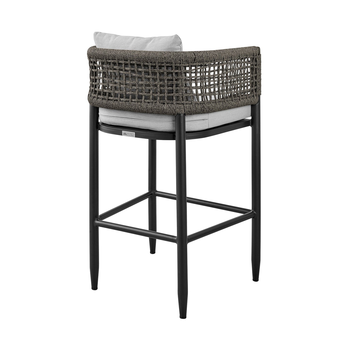 Felicia Outdoor Patio 5-Piece Bar Table Set in Aluminum with Gray Rope and Cushions