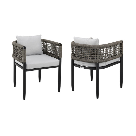 Felicia Outdoor Patio Dining Chair in Aluminum with Gray Rope and Cushions - Set of 2