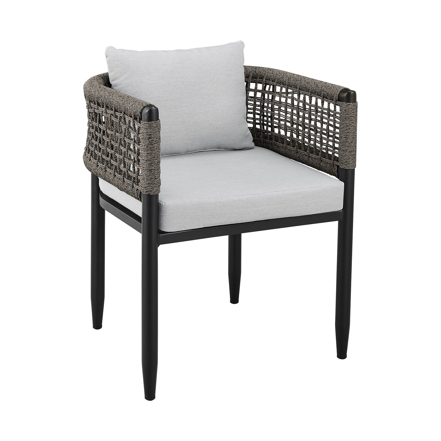 Felicia Outdoor Patio Dining Chair in Aluminum with Gray Rope and Cushions - Set of 2