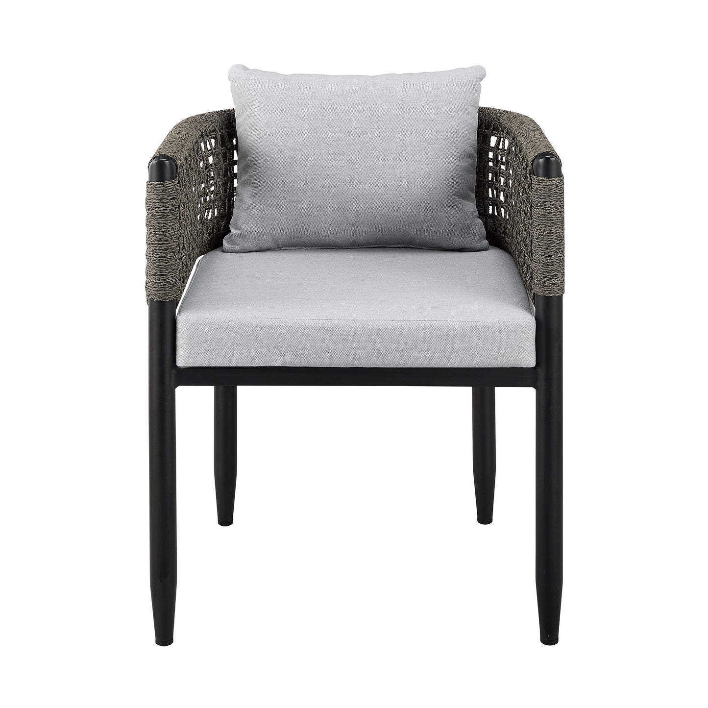 Felicia Outdoor Patio Dining Chair in Aluminum with Gray Rope and Cushions - Set of 2