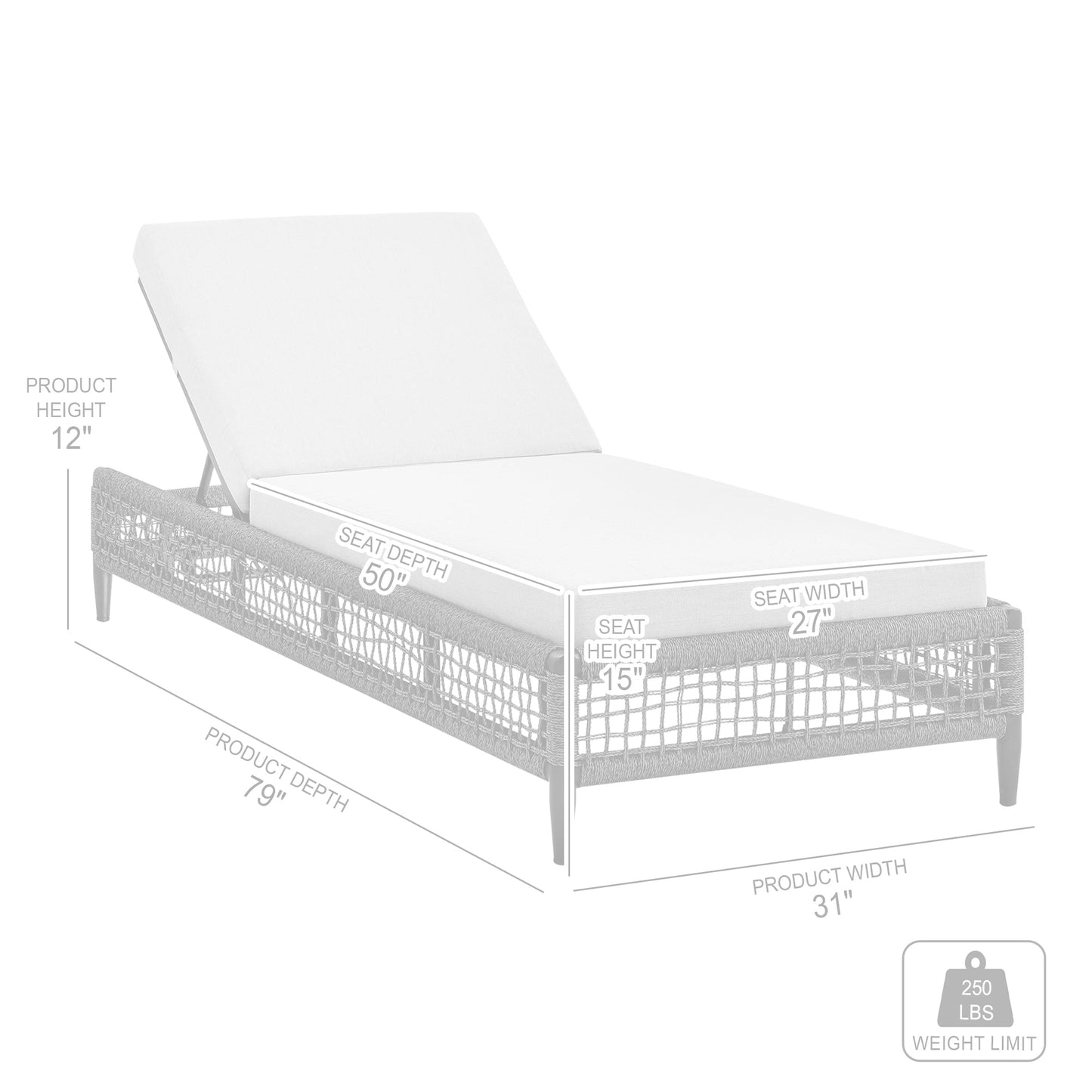 Felicia Outdoor Patio Adjustable Chaise Lounge Chair in Aluminum with Gray Rope and Cushions