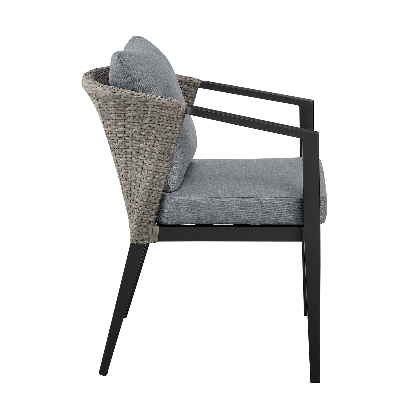 Aileen Outdoor Patio Dining Chairs in Aluminum and Wicker with Gray Cushions - Set of 2